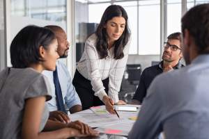 Woman leading a business meeting