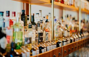 liquor bottles on shelves