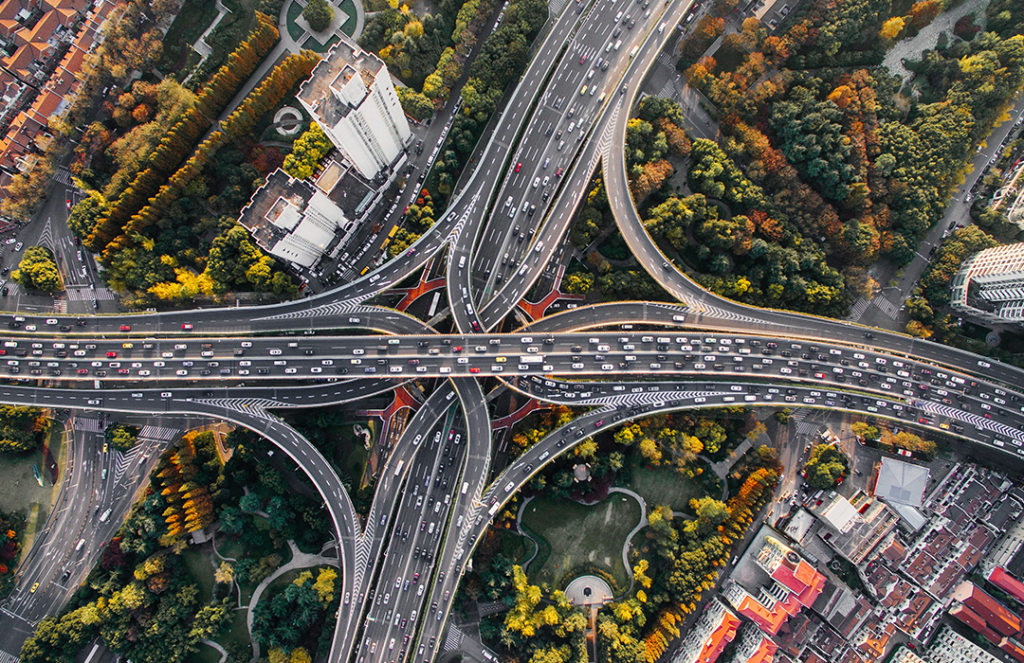 aerial photo of highway intersection