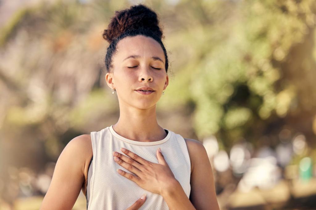 Woman calming herself