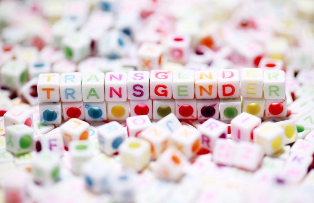Colorful beads spell out word transgender