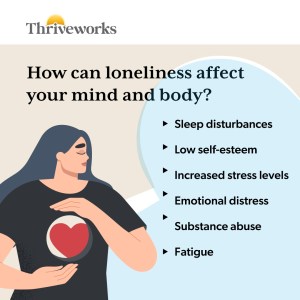 Loneliness can cause sleep disturbances, low self-esteem, fatigue, substance abuse, emotional distress, and increased stress