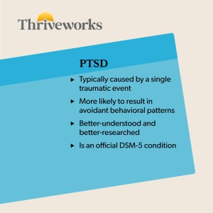 When comparing CPTSD vs. PTSD, the differences lie in the effects of a single traumatic event in contrast to several.