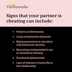 Bulleted list detailing signs that your partner is cheating