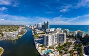 Fort Lauderdale skyline viewed from an aerial perspective