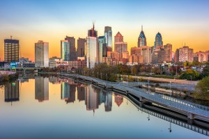 Philadelphia skyline at sunset