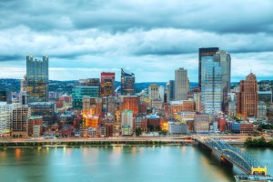 Pittsburgh skyline on a cloudy day