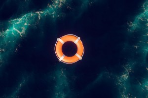 Life preserver in the ocean